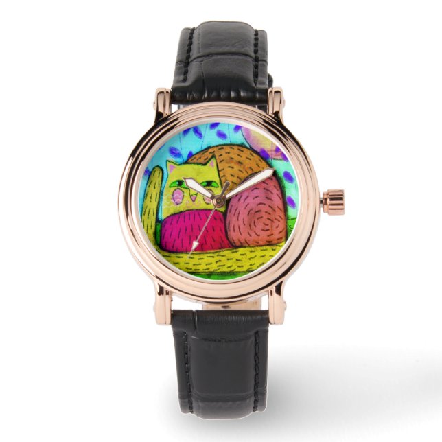 Cat with Sun Abstract Art to Wear Watch (Front)