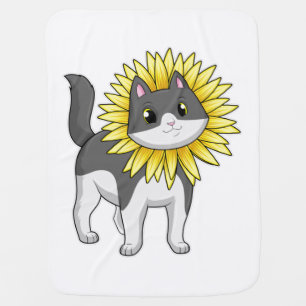 Cat with Sunflower Baby Blanket