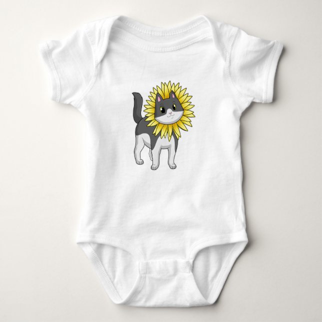 Cat with Sunflower Baby Bodysuit (Front)