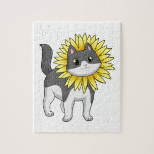Cat with Sunflower Jigsaw Puzzle