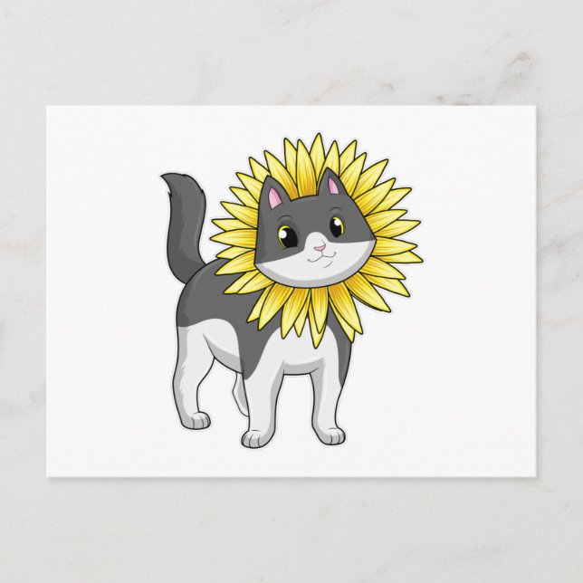 Cat with Sunflower Postcard (Front)