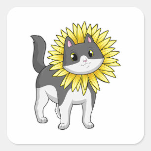 Cat with Sunflower Square Sticker