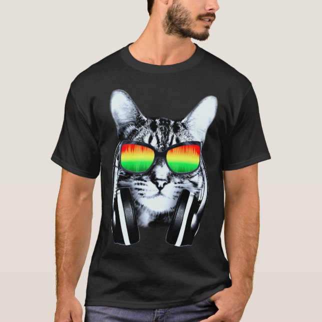 Cat with sunglasses and headphones T-Shirt (Front)