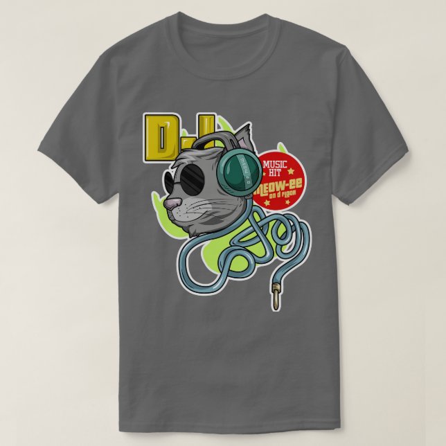 Cat with Sunglasses as DJ with Headphone T-Shirt (Design Front)