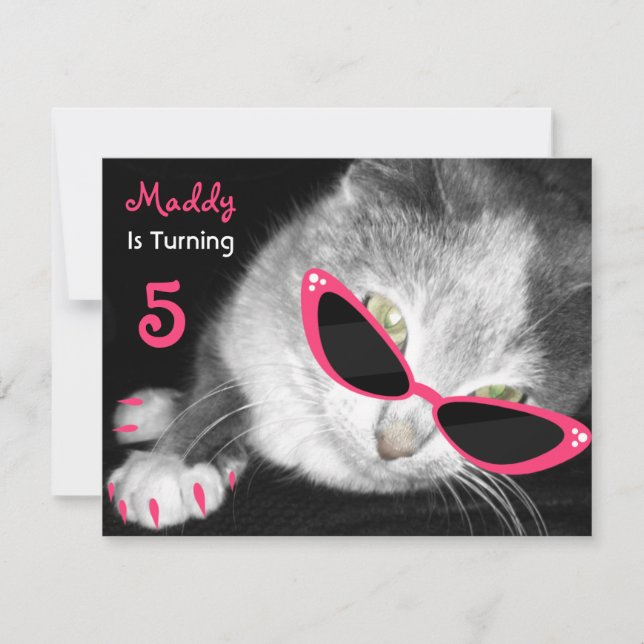 Cat With Sunglasses Birthday Party Invite (Front)