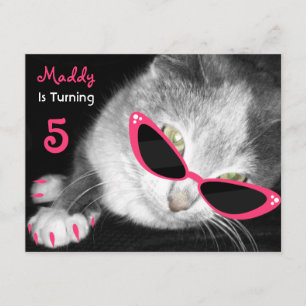 Cat With Sunglasses Birthday Party Invite