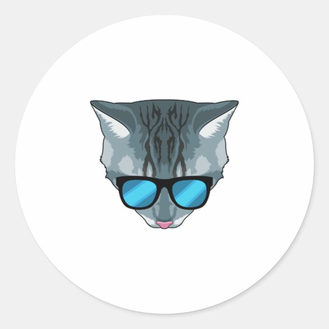 Cat with Sunglasses Classic Round Sticker (Front)