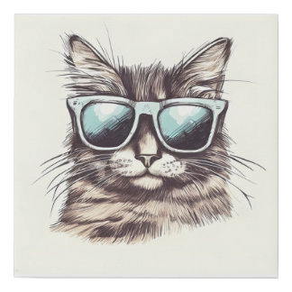 Cat with sunglasses hand drawings faux canvas print