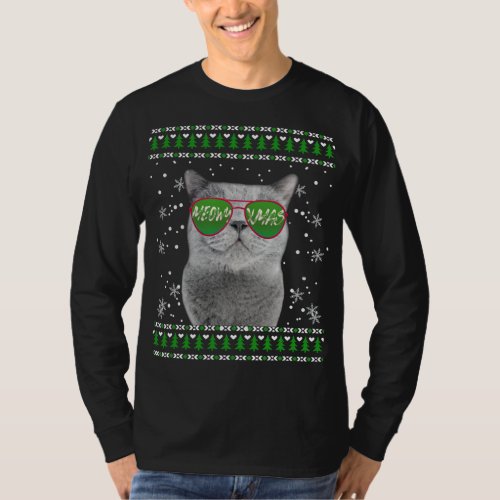 Cat with Sunglasses Meowy Ugly Christmas Sweater