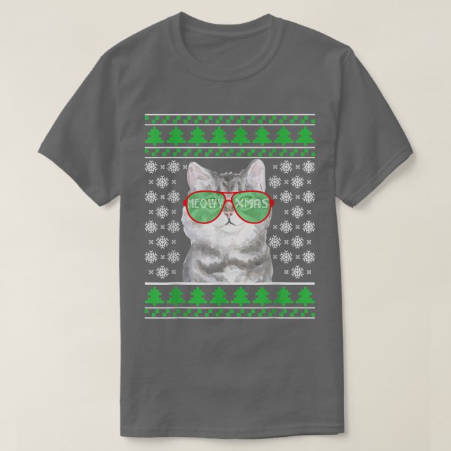 Cat with Sunglasses Meowy Ugly Christmas Sweater  (Design Front)