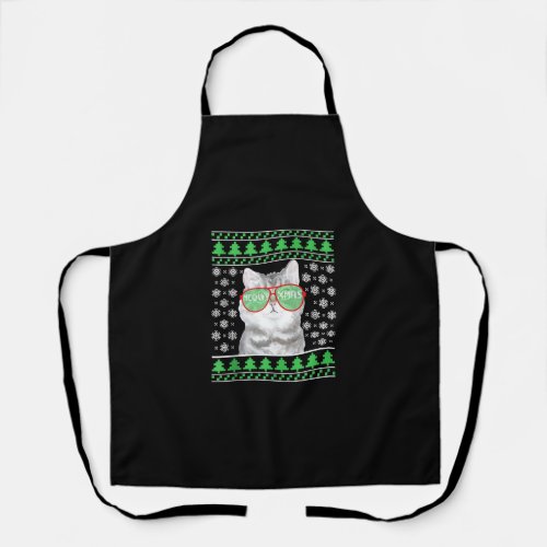 Cat with Sunglasses Meowy Ugly Christmas Sweater  Apron