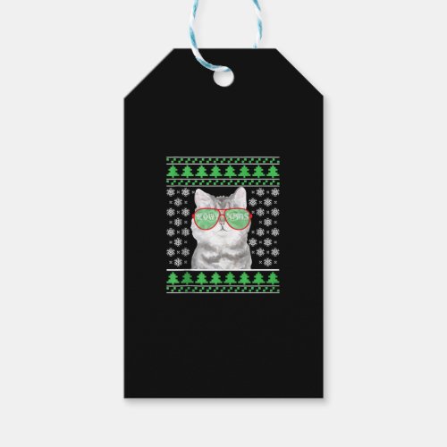 Cat with Sunglasses Meowy Ugly Christmas Sweater  Gift Tags