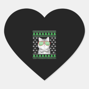 Cat with Sunglasses Meowy Ugly Christmas Sweater Heart Sticker