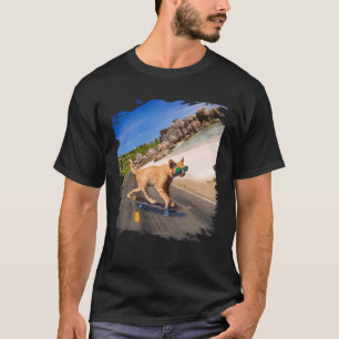 Cat with sunglasses on skateboard on the beach T-Shirt
