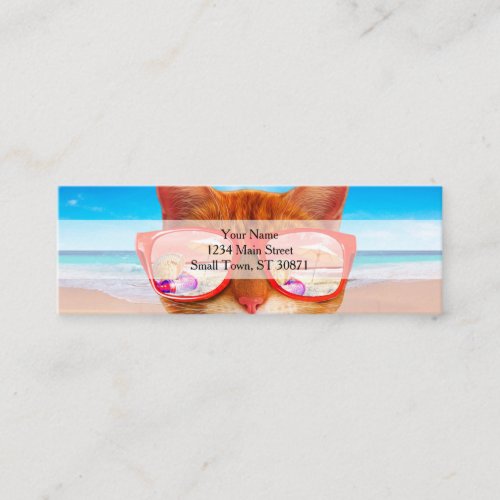 Cat with sunglasses on the beach mini business card