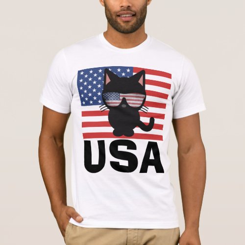 CAT WITH SUNGLASSES PATRIOTIC USA T_SHIRTS