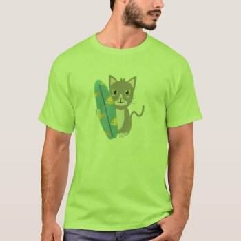 Cat With Surfboard T-shirt by i_love_cotton at Zazzle