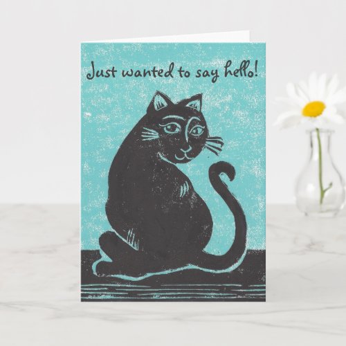 Cat with Teal Hello Card