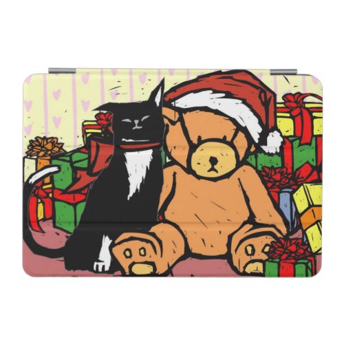 Cat with teddy bear near Christmas tree iPad Mini Cover