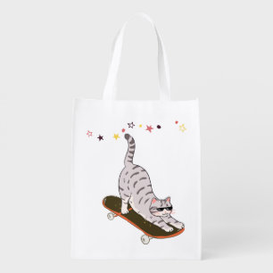 Cat with the Board Grocery Bag