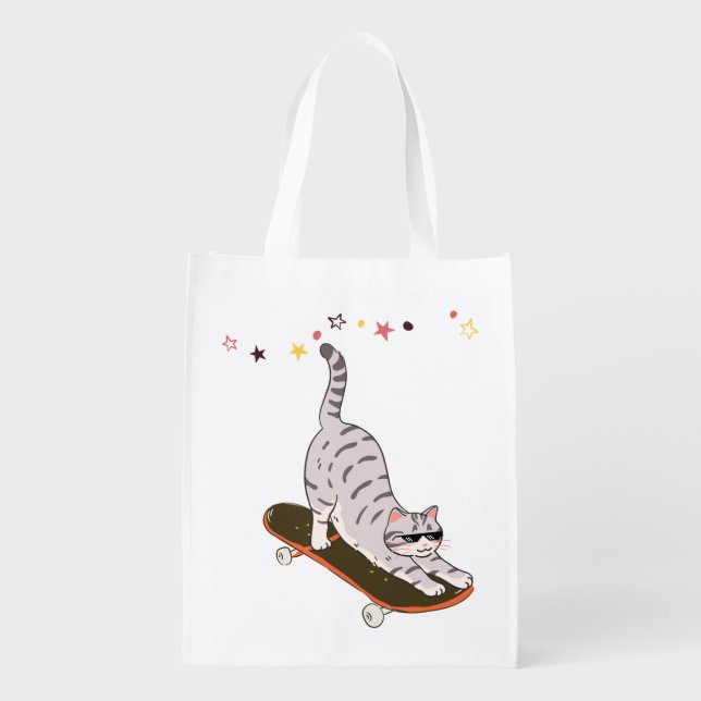 Cat with the Board Grocery Bag (Back)