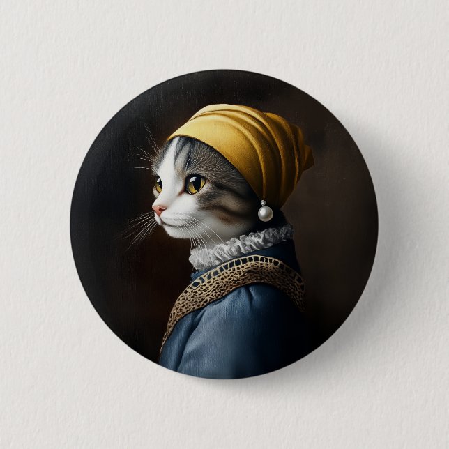 Cat with the Pearl Earring Button (Front)