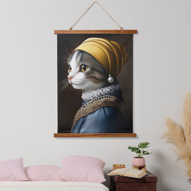 Cat with the Pearl Earring Hanging Tapestry (Bedroom)