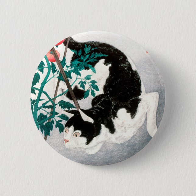 Cat with Tomato Plant (1931) by Hiroaki Takahashi Button (Front)