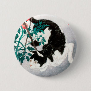 Cat with Tomato Plant (1931) by Hiroaki Takahashi Button