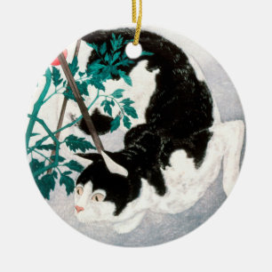 Cat with Tomato Plant (1931) by Hiroaki Takahashi Ceramic Ornament
