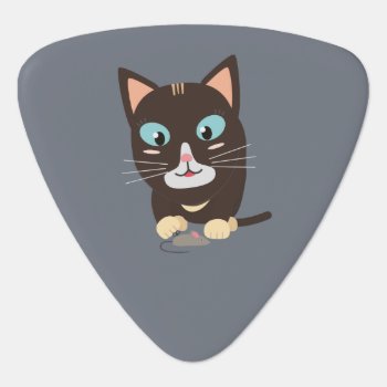 Cat With Toy Mouse Guitar Pick by i_love_cotton at Zazzle