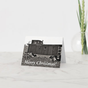 Cat with Train Christmas card - Winter's Beauty