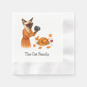 Cat with turkey for Thanksgiving Napkins