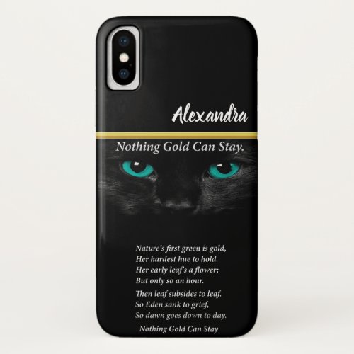 Cat with turquoise eyes Robert Frost poem iPhone XS Case