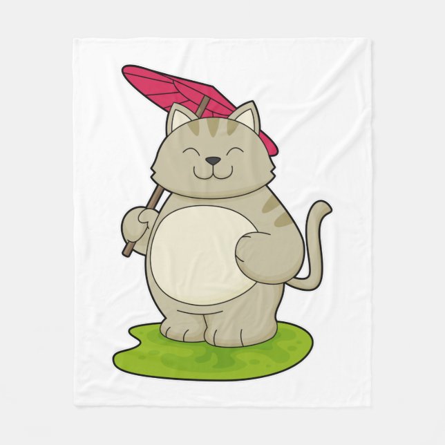 Cat with  Umbrella Fleece Blanket (Front)