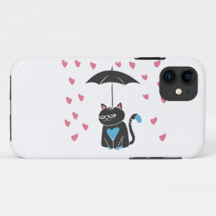Cat with umbrella on head - Choose back color iPhone 11 Case