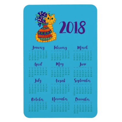 Cat with Vase of Irises 2018 Calendar Fridge Magnet