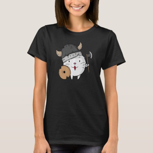 Cat with Viking Helmet Axe and Shield T_Shirt