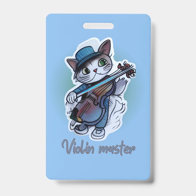 Cat with violin  T-Shirt Badge (Front)