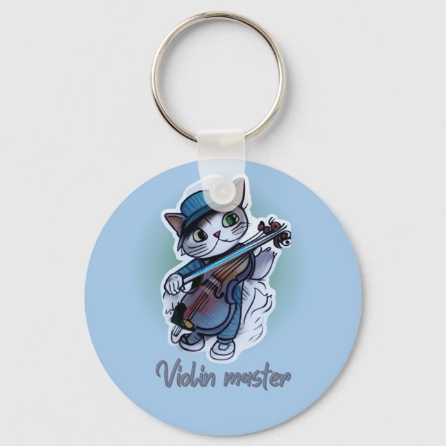 Cat with violin  T-Shirt Keychain (Front)