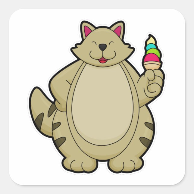 Cat with Waffle ice cream Square Sticker (Front)