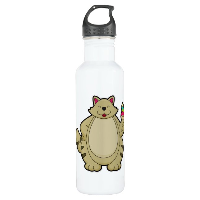 Cat with Waffle ice cream Stainless Steel Water Bottle (Front)