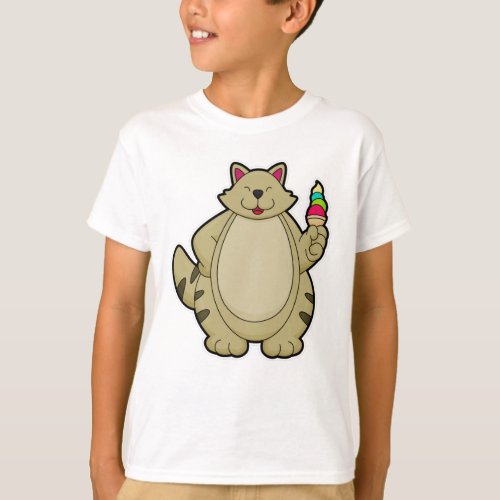 Cat with Waffle ice cream T_Shirt