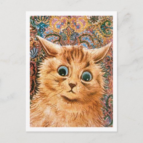 Cat with Wallpaper Background Louis Wain Postcard