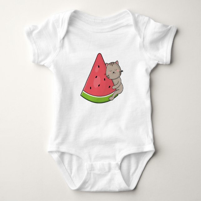 Cat with Watermelon Baby Bodysuit (Front)