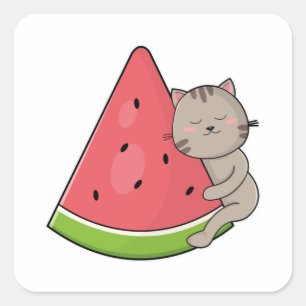 Cat with Watermelon Square Sticker