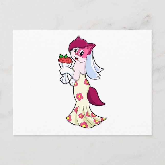 Cat with Wedding dress & Bunch of Flower Postcard (Front)