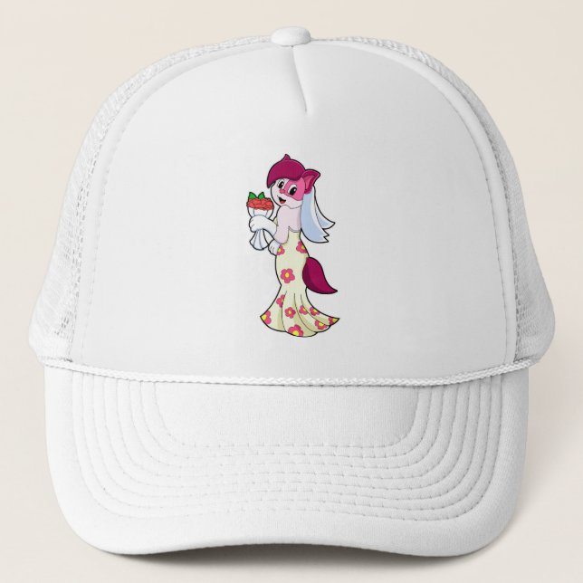 Cat with Wedding dress & Bunch of Flower Trucker Hat (Front)