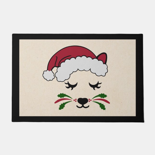 Cat with Whiskers Christmas Doormat Door Mat (Front)