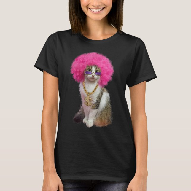 Cat With Wig T-Shirt (Front)